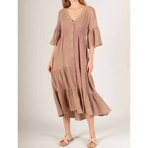 NEW BEFORE YOU COLLECTION mineral wash button up midi dress in plum